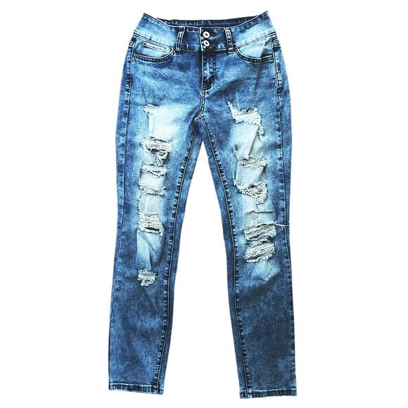 NWOT Flamingo Distressed Straight Leg Mid-Rise Stretch Jeans Small (26x30) - Picture 1 of 7
